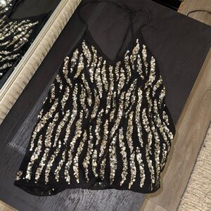 Beaded Black Low Back Halter Top